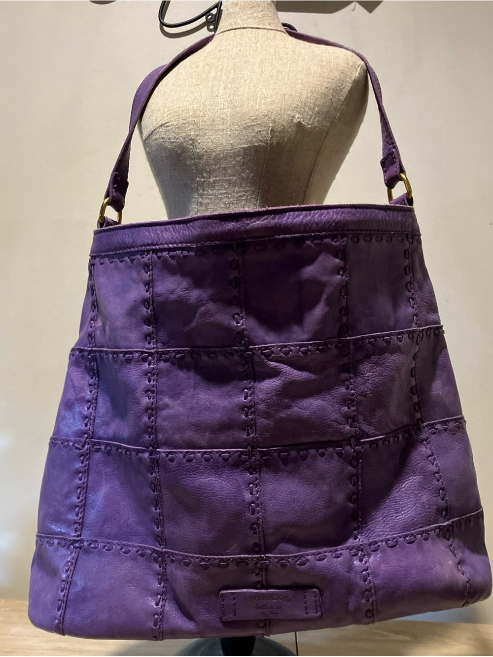 American Leather Company Eggplant/Purple Patchwork Leather Hobo Shoulder Bag